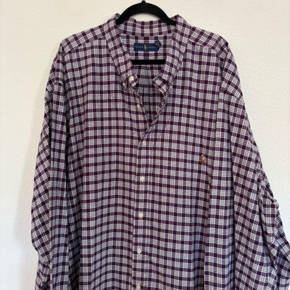 Ralph Lauren Mens Size 5XB Purple Plaid Button Down Shirt - Picture 2 of 7